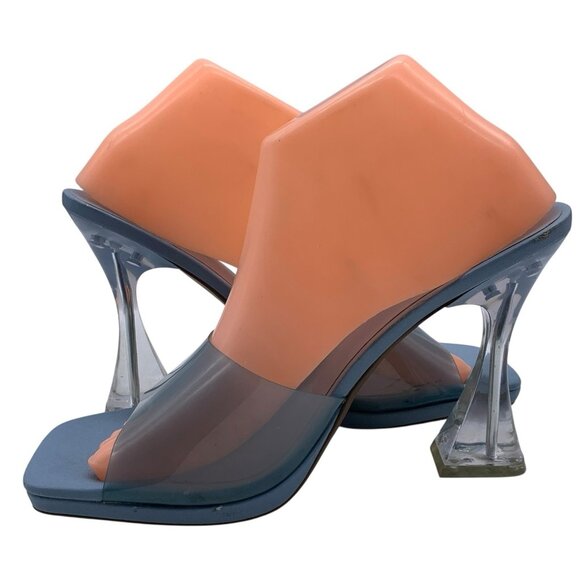 Steve Madden Lipa Square Open Toe Slip-On Spool Heels Mules Sandals Sz 10 Blue - Picture 7 of 15